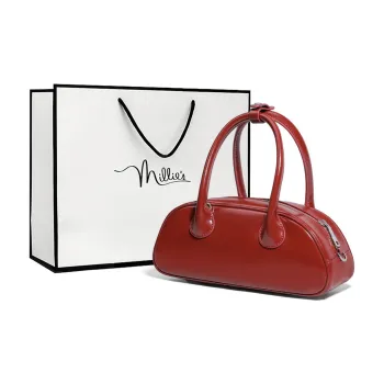 MILLIE'S Cow Leather Bowling Bag, Shoulder Bag, Crossbody Bag, Handbag Women's Red/Black