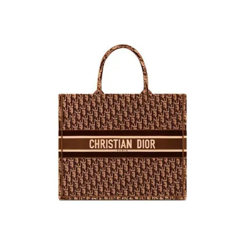 DIOR BookTote Velvet Totes Handbags Large Size Women's Brown