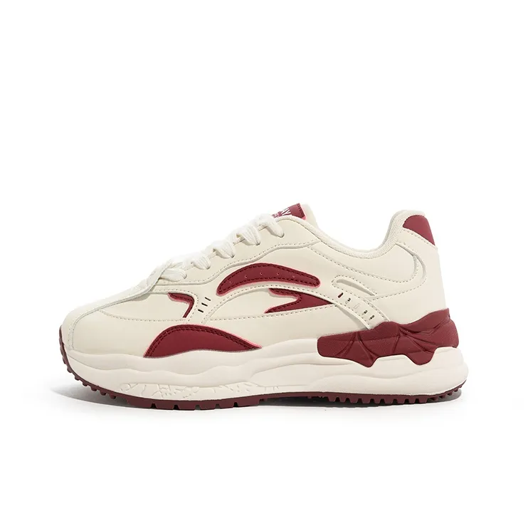 BABAYA KIDS Anti Slip Wear Resistant Low Top Chunky Sneakers Women's White Burgundy-0