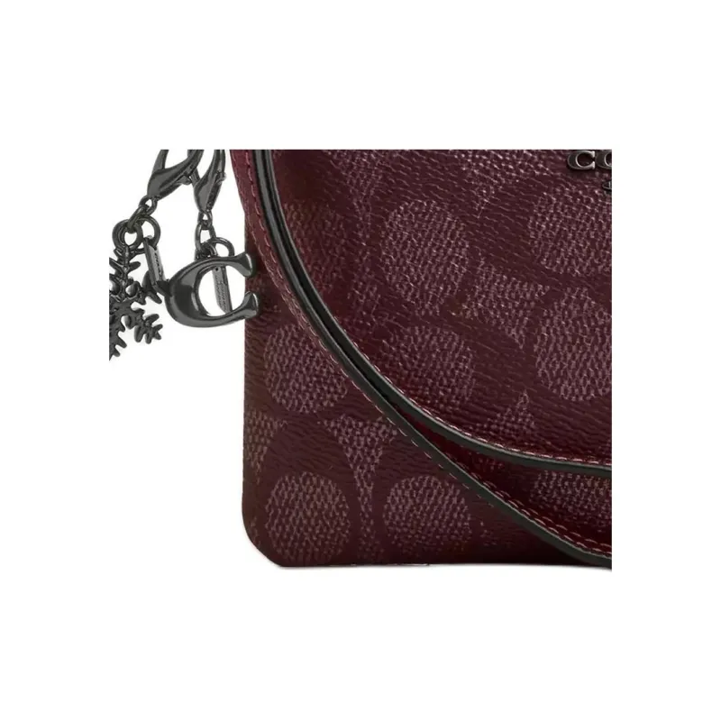 COACH Boxed Coated Canvas Clutch Small Size Women's Wine Color-3