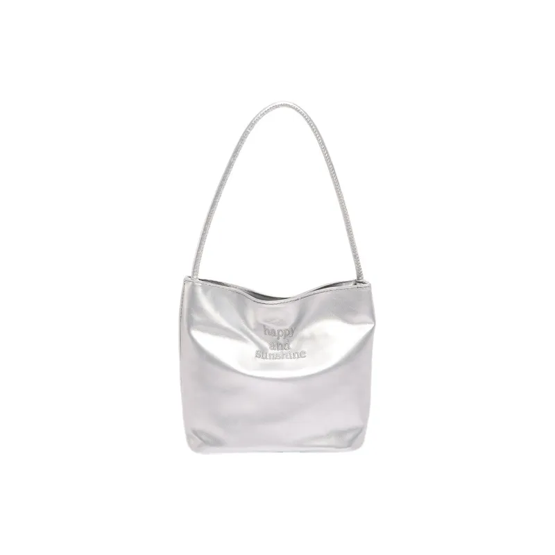 HCXK PU Versatile Shoulder Bag With Butterfly Embroidery Bucket Bag Shoulder Bag Regular Women's Silver-1