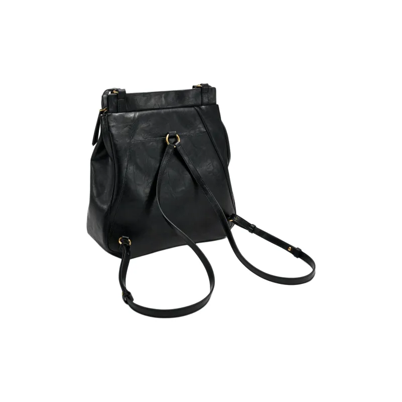 Simedin Cowhide Split Leather Backpack Shoulder Bag Large Size Women's Black-5