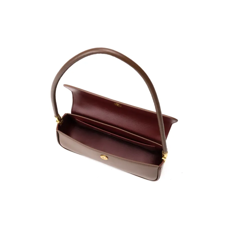 AQUASCUTUM Top Grain Cow Leather Baguette Bag Shoulder Bag Women's Caramel-4