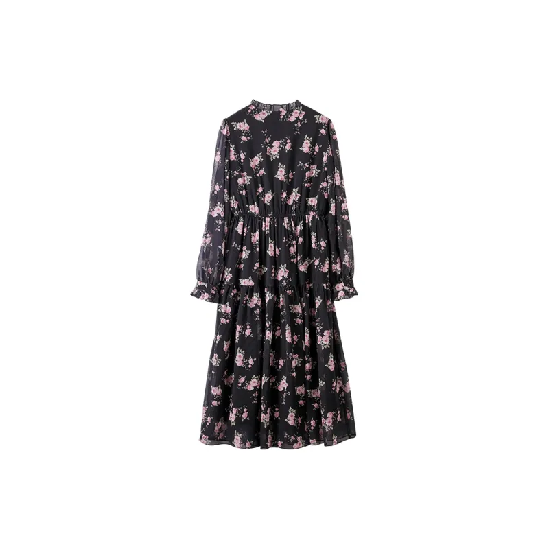 XIANGYING Long Sleeved Dress Women's Black-1