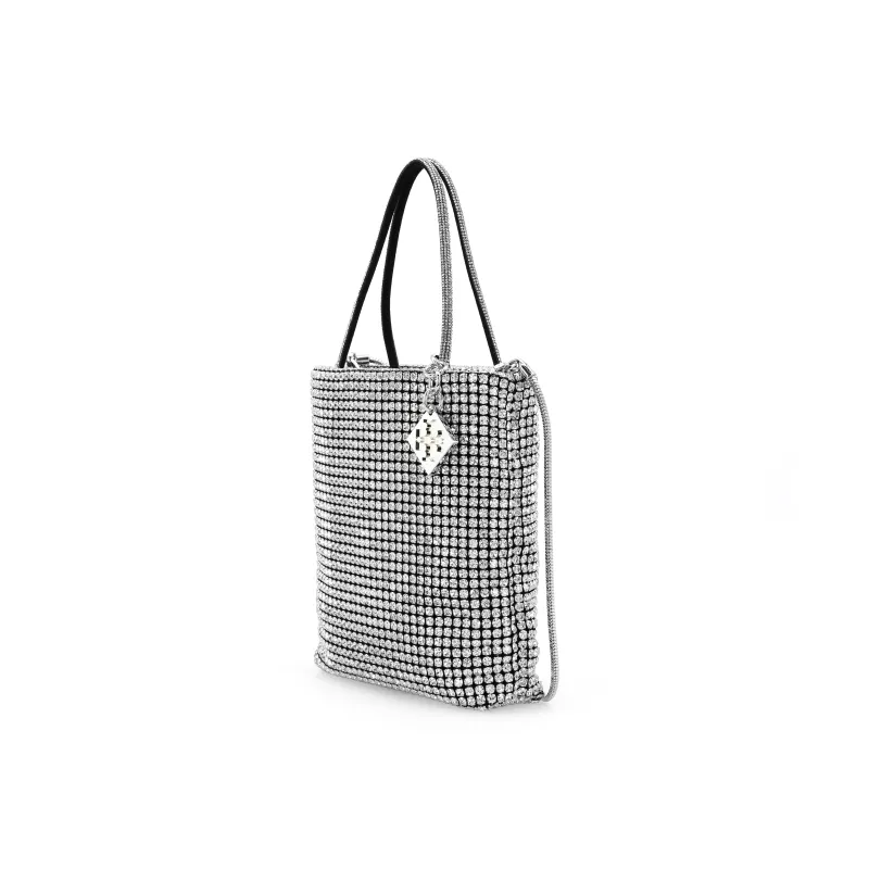 TORY BURCH Night Owl Crystal Embellished Mini Tote Silver-1
