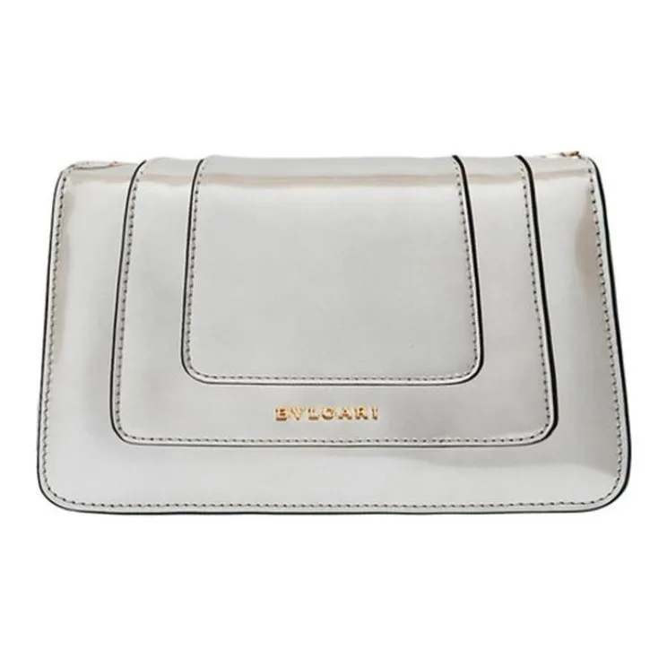 BVLGARI Cow Leather Crossbody Handbag Shoulder Bag Regular Women's Silver-2