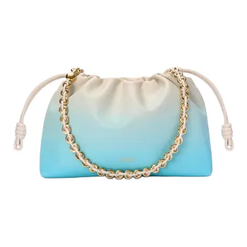 LOEWE Flamenco Sheepskin Clutch Bag Over The Shoulder Medium Size Women's Light Blue & White
