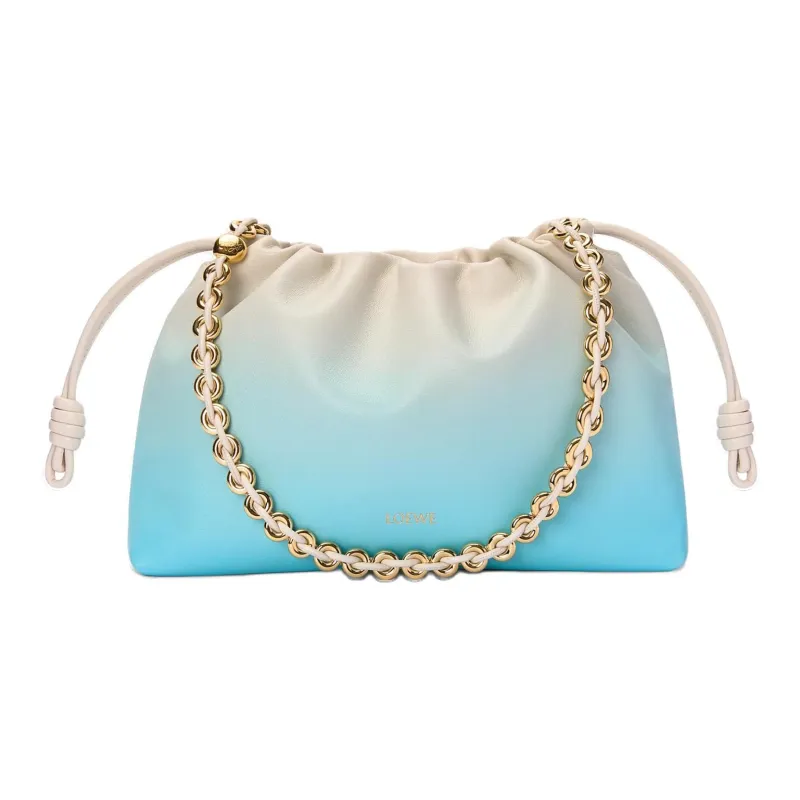LOEWE Flamenco Sheepskin Clutch Bag Over The Shoulder Medium Size Women's Light Blue & White-0