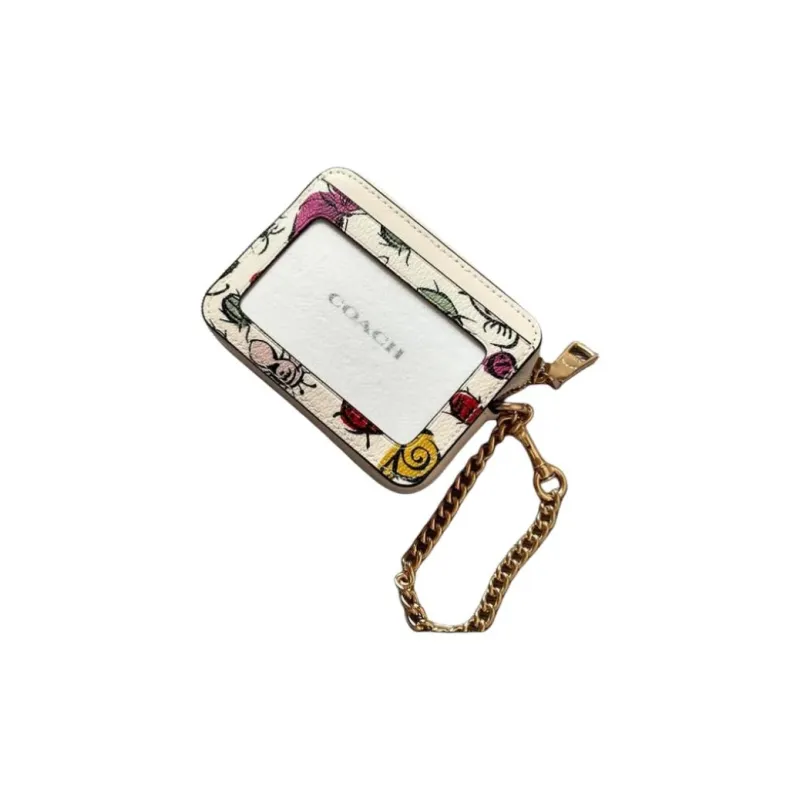 COACH Card Case Coated Canvas With Smooth Leather Card Holder Mini Women's Gold & Chalk Multicolor-3
