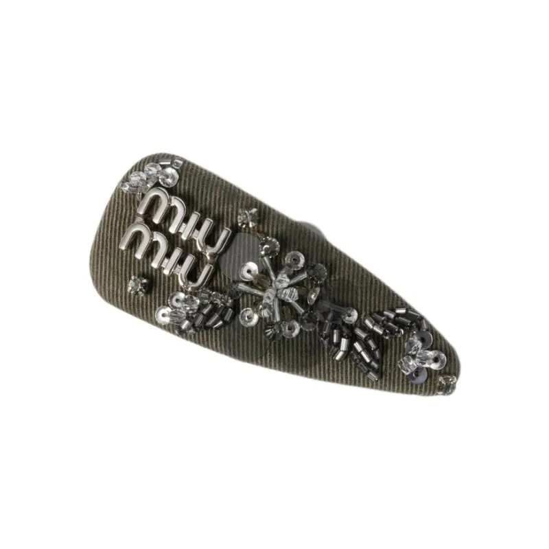 MIU MIU Lambskin Hair Clips Unisex Olive Green-2