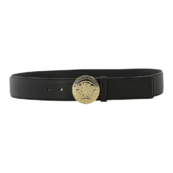 VERSACE Leather Metal Leather Belts Men's Black -