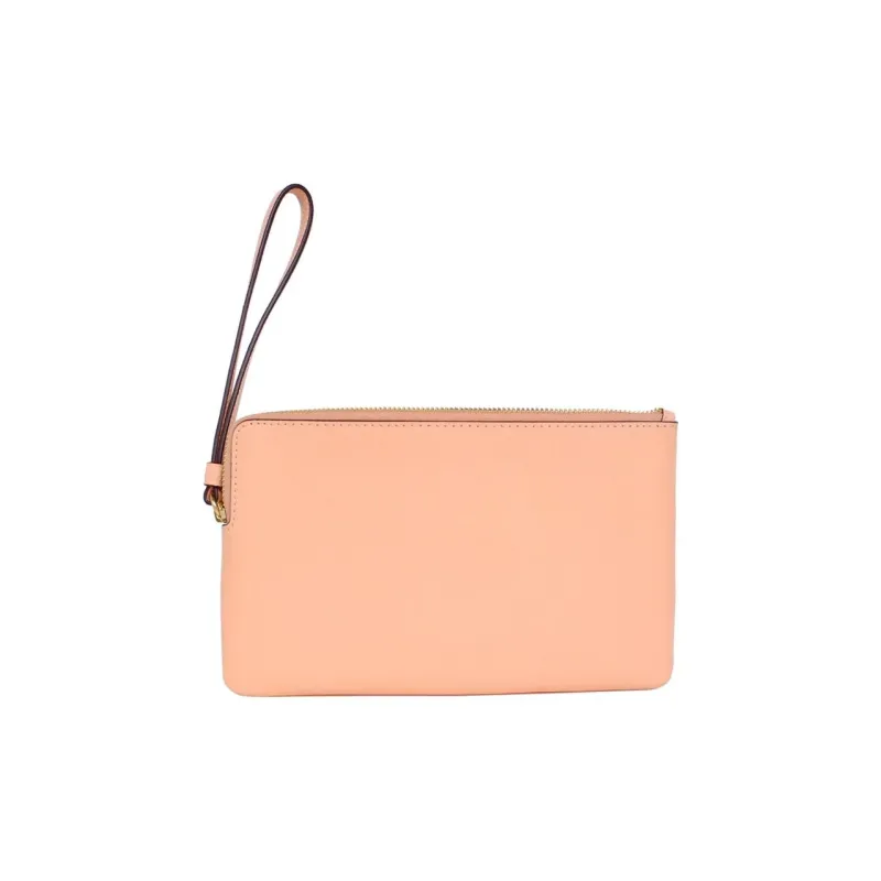 COACH Corner Zip Cross Grain Leather Clutch Wrist Bag Trumpets Women's Nude Pink-3