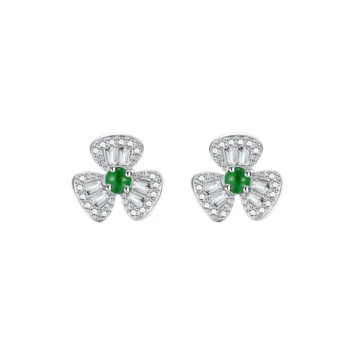 QIXIANG Ice Glutinous Jadeite Stud Earrings Women's