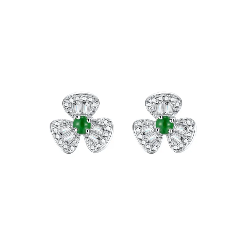 QIXIANG Ice Glutinous Jadeite Stud Earrings Women's-0