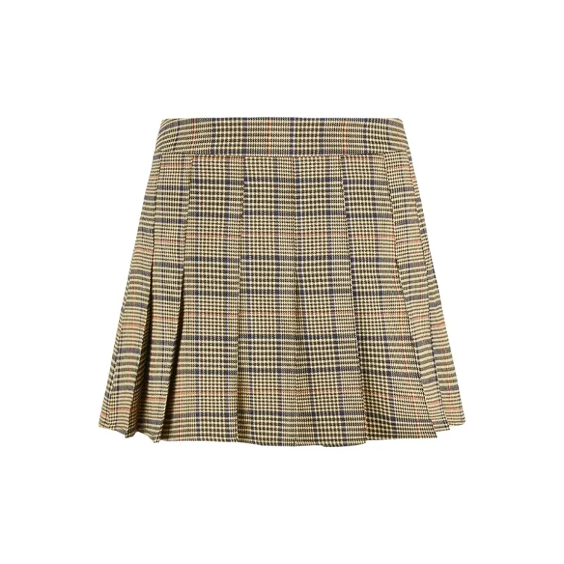 URBAN REVIVO Casual Short Skirts Women's Brown Plaid-1