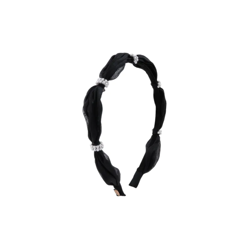 BABYBEI Fabric High Light Pearl Headbands Women's Beige Black-5