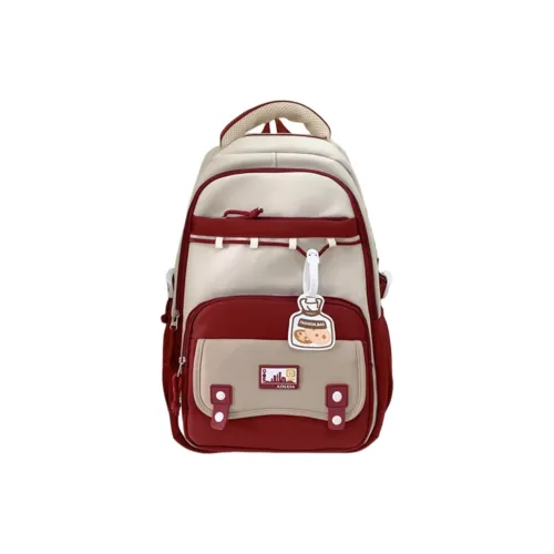 Tonlion Nylon Fabric Backpack Regular Unisex Red/Black/Khaki