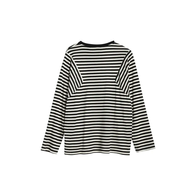 Olrain T Shirt Women's Black White Stripes-1