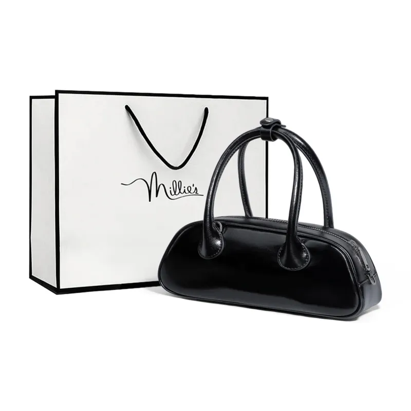 MILLIE'S Cow Leather Bowling Bag, Shoulder Bag, Crossbody Bag, Handbag Women's Red/Black-5