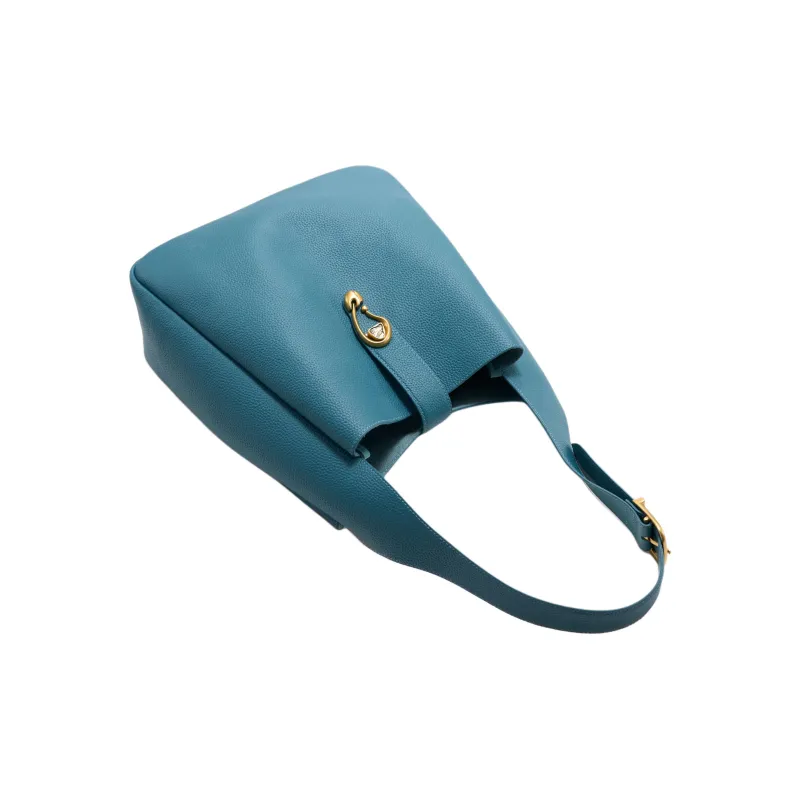 Simedin Cow Split Leather Bucket Bag Shoulder Bag Large Size Women's Bondi Blue/Elephant Gray-3