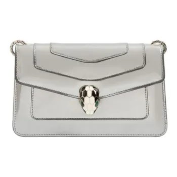 BVLGARI Cow Leather Crossbody Handbag Shoulder Bag Regular Women's Silver