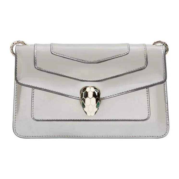 BVLGARI Cow Leather Crossbody Handbag Shoulder Bag Regular Women's Silver-0
