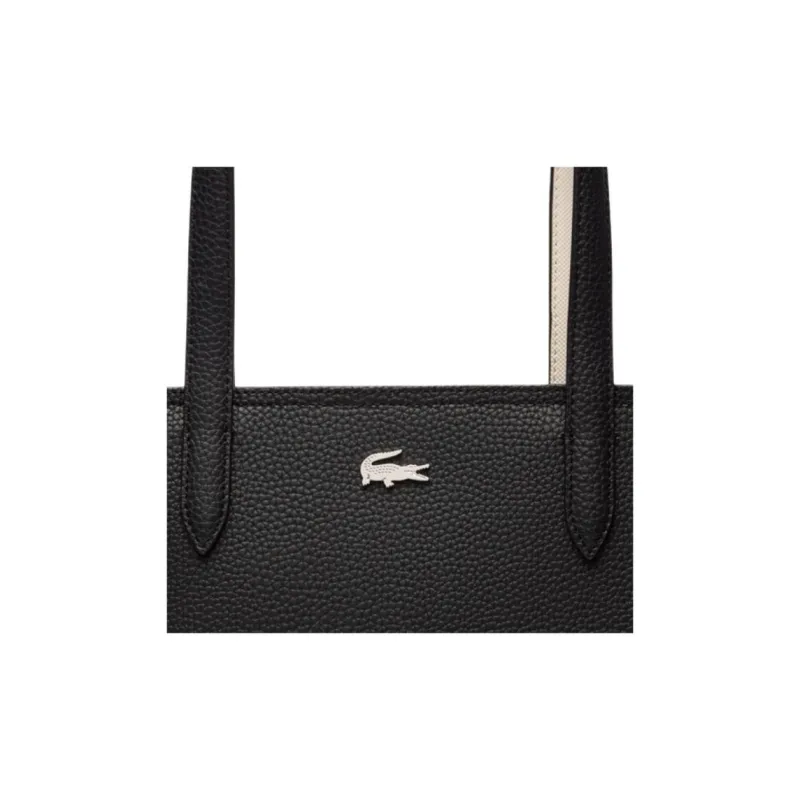 LACOSTE Synthetic Leather Tote Handbag Regular Women's Black-5