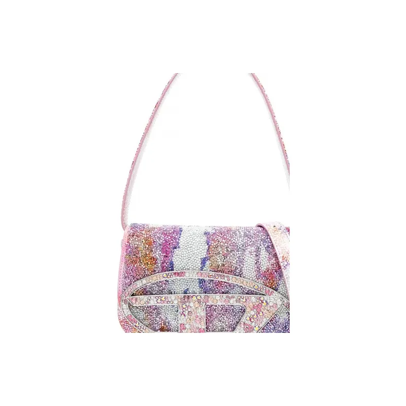 DIESEL Calfskin With Crystal Shoulder Bag Crossbody Bag Handbag Women's Pink Multicolor-3