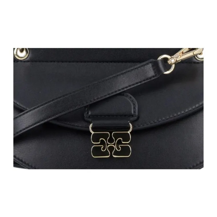 GANNI Recycled Leather Crossbody One Shoulder Handbag Mini Women's Black-4