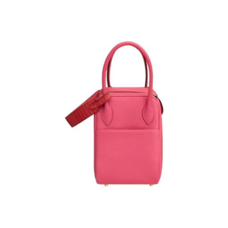 HERMES Lindy Clemence Bullock Leather Matte Crocodile Leather Handbag Women's Dujuan Multicolor & Dujuan Red-2