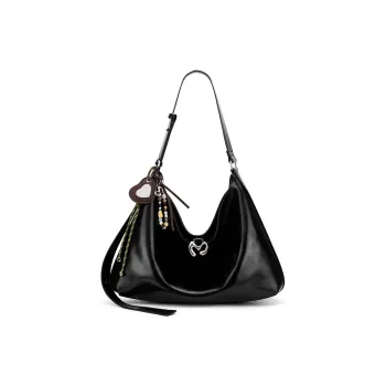 MCMIKO Cow Leather Hobo Commute Bag Versatile Shoulder Bag Crossbody Bag Regular Women's Twilight Black