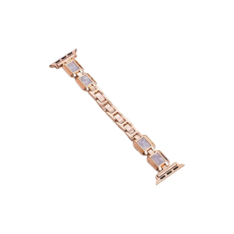 Warbler Dew Compatible With Apple Watch Apple Watch Band S9/S8/SE/7/6/5/4/3 Gold Alloy Block Silicone Strap-6