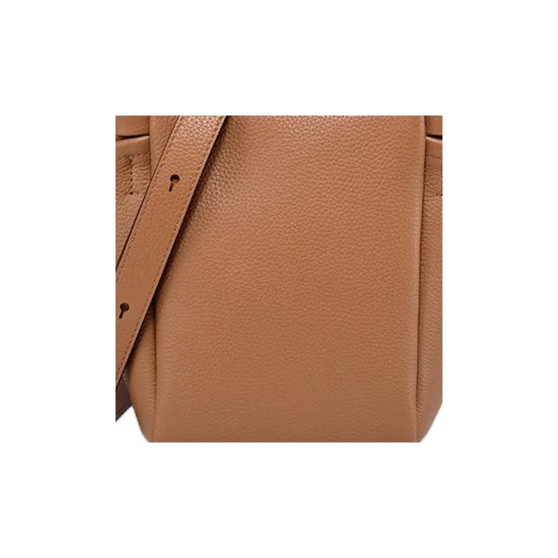 DISSONA Cow Leather Bucket Bag, Shoulder Bag, Crossbody Bag, Handbag Small Size Unisex Brown-1