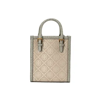 TORY BURCH T Monogram Fabric Cow Leather Patchwork Shoulder Bag Crossbody Bag Handbag Mini Women's Mist Gray