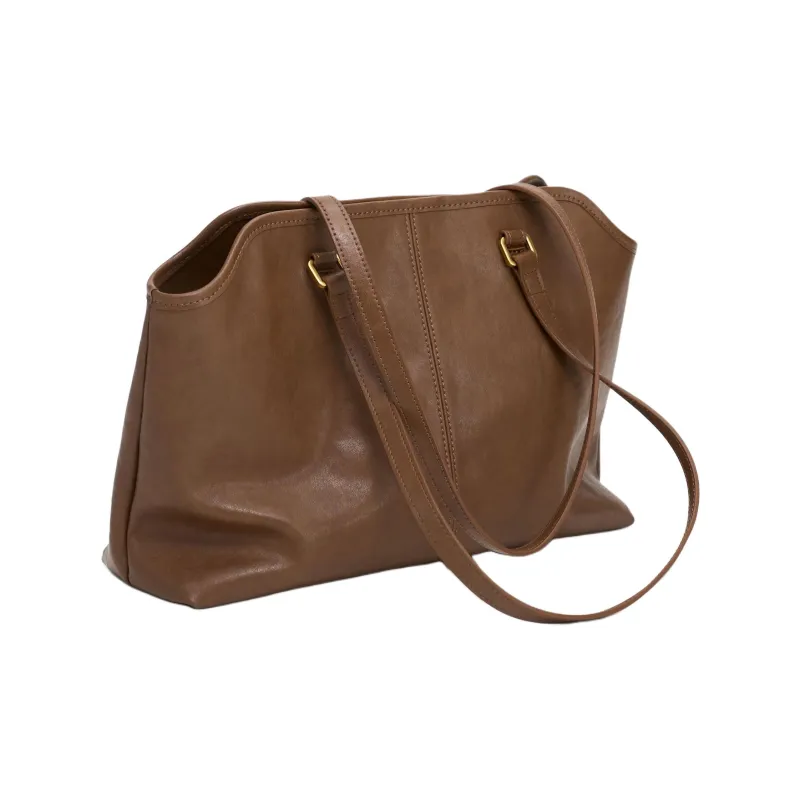 Simedin Cowhide Split Leather Tote Shoulder Bag Large Size Women's Coffee/Deep Black-2