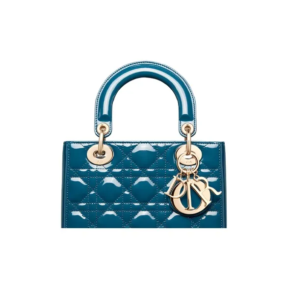 DIOR Lady Dior Patent Leather Calfskin Handbag Shoulder Bag Crossbody Bag Clutch Small Size Women's Gray Blue-3