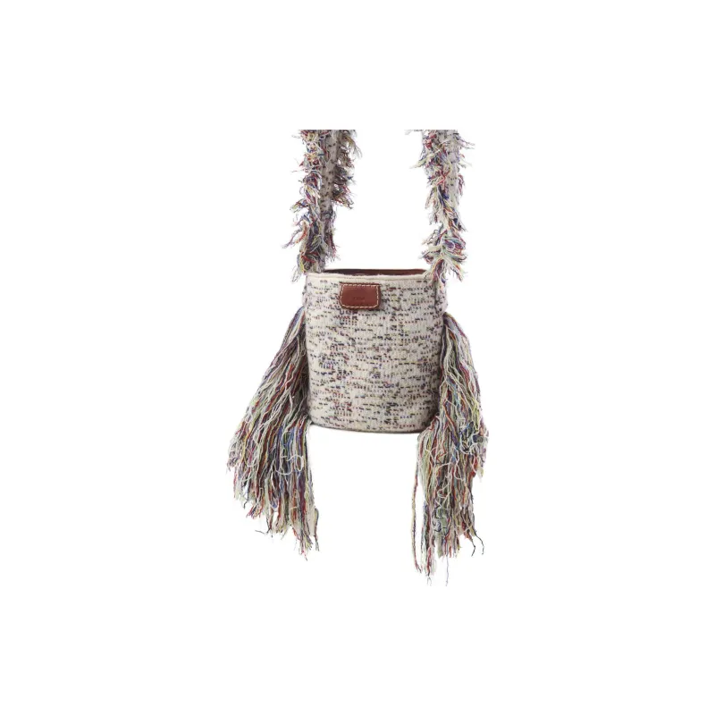 Chloe Knitted Fabric Cashmere Pima Cotton Lambskin Detail Shoulder Bag Crossbody Bag Handbag Mini Women's White/Brown-3