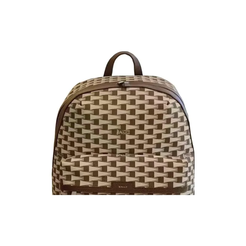 BALLY Cow Leather Backpack Men's Brown & Beige-1