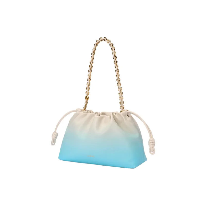 LOEWE Flamenco Sheepskin Clutch Bag Over The Shoulder Medium Size Women's Light Blue & White-2