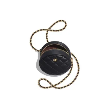 CHANEL Sheepskin Round Bag, Chain Bag, Shoulder Bag Women's Black
