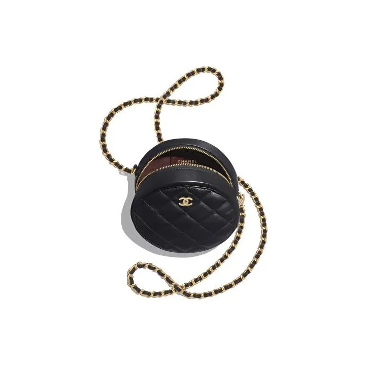 CHANEL Sheepskin Round Bag, Chain Bag, Shoulder Bag Women's Black-0