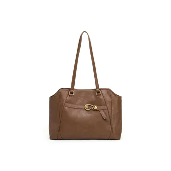 Simedin Cowhide Split Leather Tote Shoulder Bag Large Size Women's Coffee/Deep Black