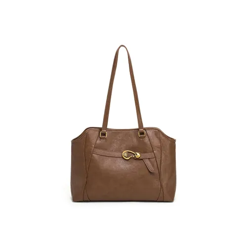 Simedin Cowhide Split Leather Tote Shoulder Bag Large Size Women's Coffee/Deep Black