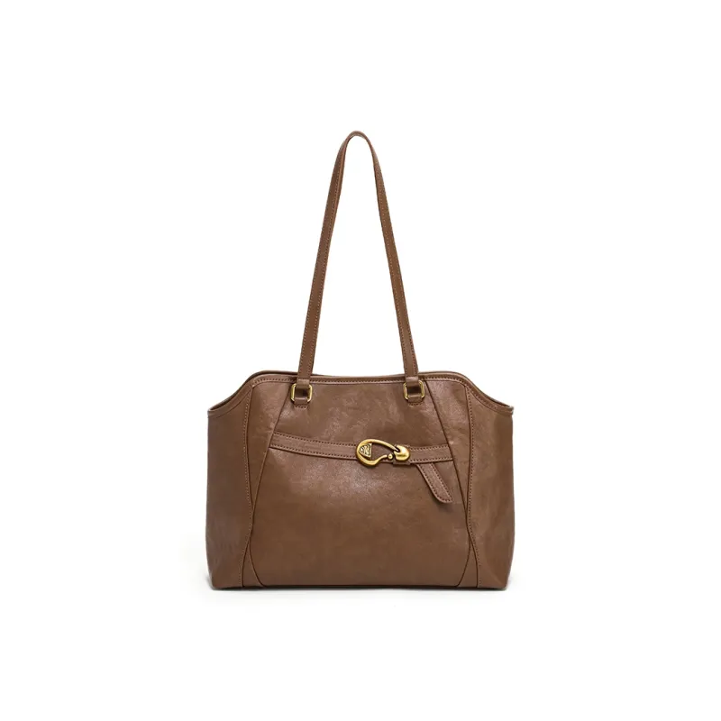 Simedin Cowhide Split Leather Tote Shoulder Bag Large Size Women's Coffee/Deep Black-0
