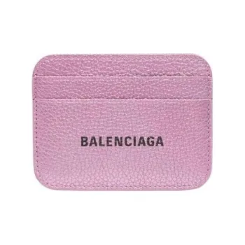 Balenciaga Grained Calfskin Card Holder Women's Pink Purple