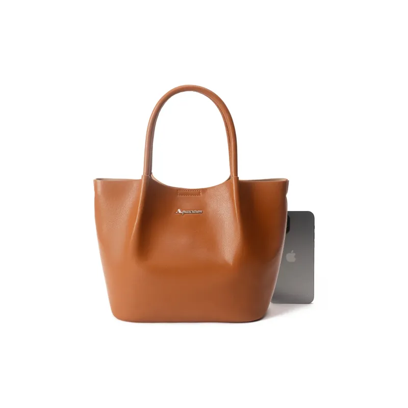 AQUASCUTUM Top Grain Cow Leather Tote Bag, Shoulder Bag, Handbag Women's Brown-5