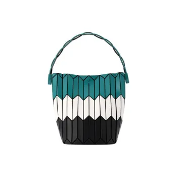 ISSEY MIYAKE Bucket Polyester Shoulder Bag Crossbody Bag Handbag Small Size Women's Green & Black & White