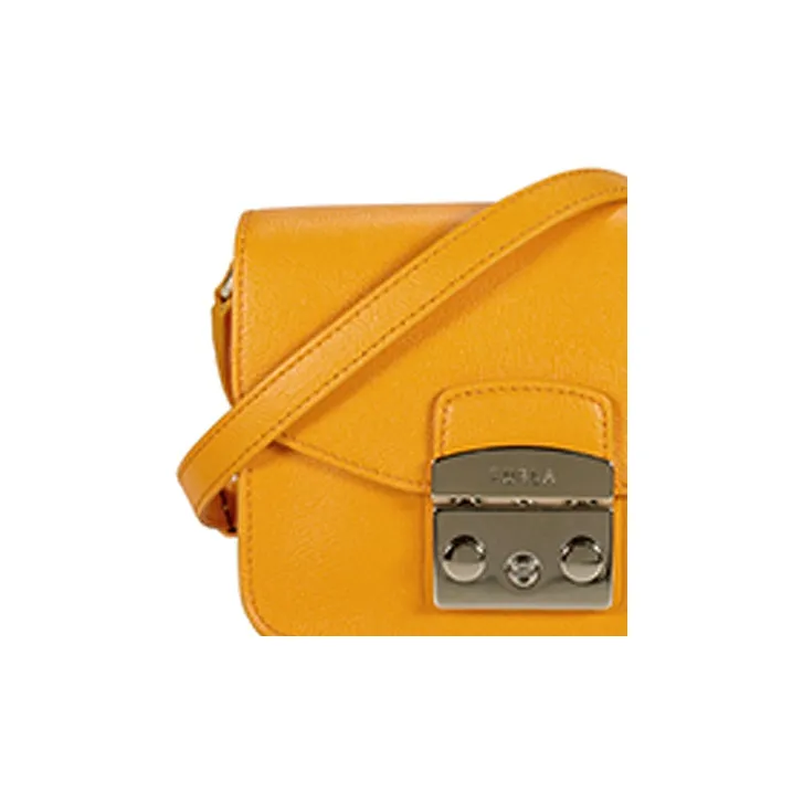 Furla Metropolis Collection Cow Leather Shoulder Bag Crossbody Bag Medium Size Women's Yellow-4