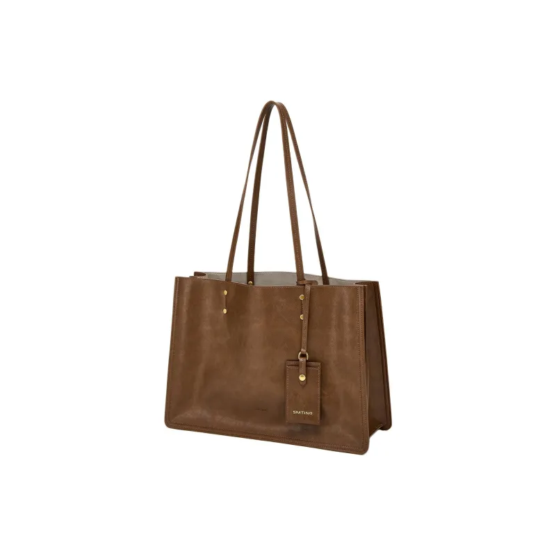 Simedin Cattle Cut Leather/fabric Tote Shoulder Bag Handbag Tubas Women's Coffee-2