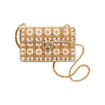 CHANEL Pearl Rhinestone Cut-Out Evening Party Bag Shoulder Bag Crossbody Bag Clutch Women's Gold